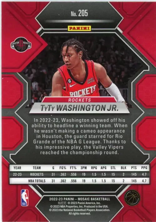 2022-23 Panini Mosaic #205 TyTy Washington Jr Rookie Houston Rockets Card NM-MT