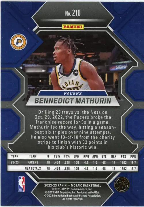 2022-23 Panini Mosaic #210 Bennedict Mathurin Rookie Indiana Pacers Card NM-MT