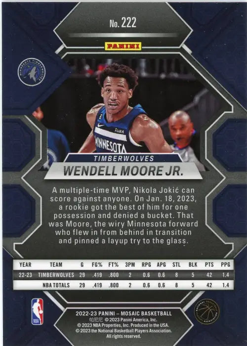 2022-23 Panini Mosaic #222 Wendell Moore Jr Rookie Minnesota Timberwolves NM-MT