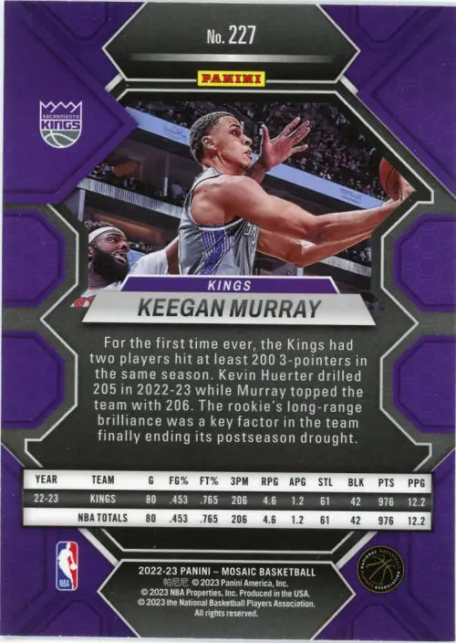 2022-23 Panini Mosaic #227 Keegan Murray Rookie Sacramento Kings Card NBA NM-MT