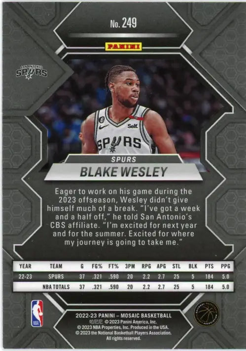 2022-23 Panini Mosaic #249 Blake Wesley Rookie San Antonio Spurs Card NBA NM-MT