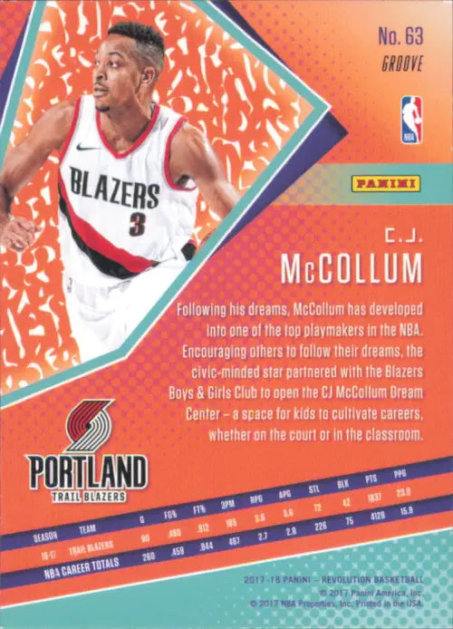 2017-18 Panini Revolution Groove #63 C.J. McCollum Portland Trail Blazers NM-MT