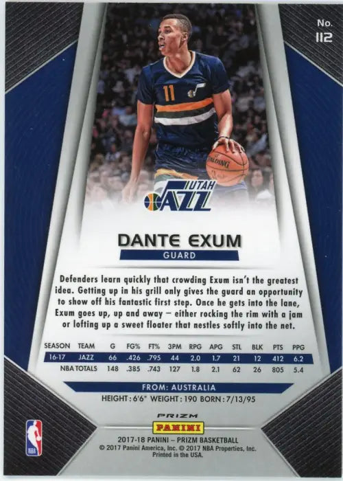 2017-18 Panini Prizm Fast Break #112 Dante Exum Utah Jazz Basketball Card NM-MT