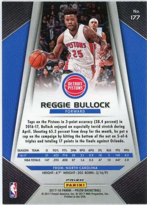 2017-18 Panini Prizm Red White and Blue 177 Reggie Bullock Detroit Pistons NM-MT