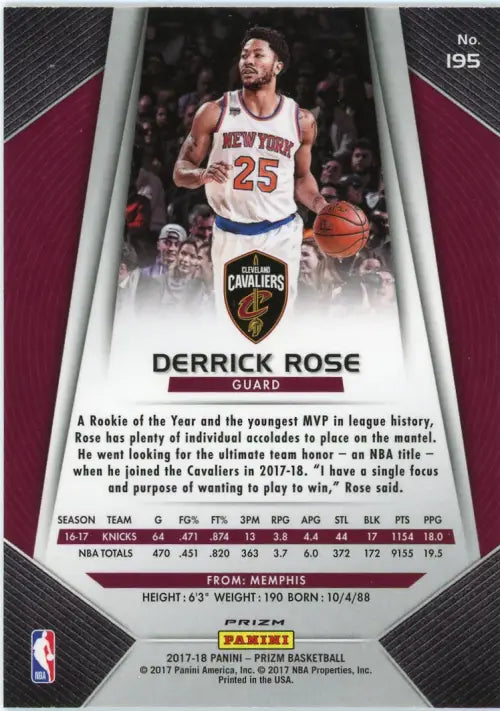 2017-18 Panini Prizm Red White and Blue #195 Derrick Rose Cavaliers Card NM-MT