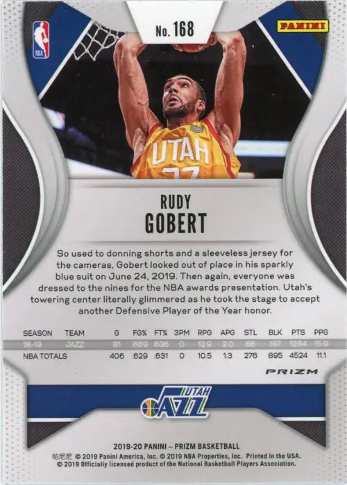 2019-20 Panini Prizm Ruby Wave #168 Rudy Gobert Utah Jazz Basketball Card NM-MT