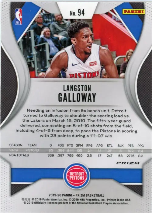 2019-20 Panini Prizm Red White Blue #94 Langston Galloway Detroit Pistons NM-MT