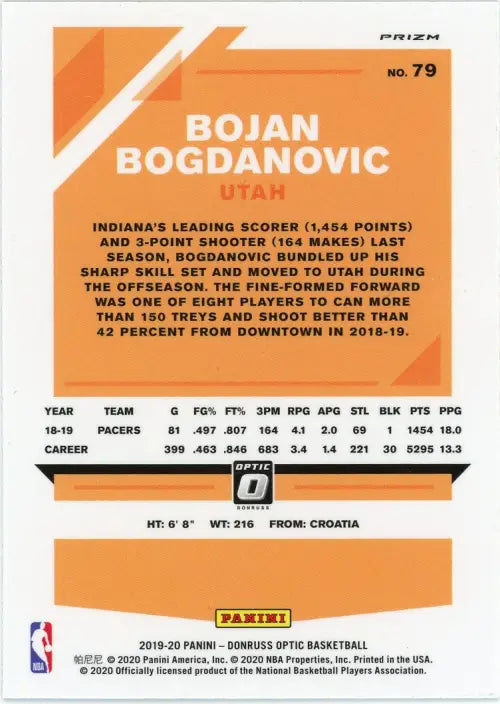 2019-20 Donruss Optic Purple Shock #79 Bojan Bogdanovic Utah Jazz Card NBA NM-MT