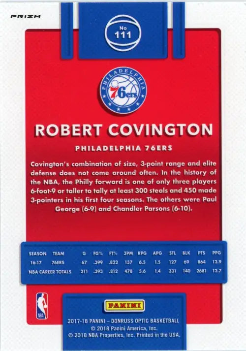 2017-18 Donruss Optic Fast Break Holo #111 Robert Covington 76ers Card NBA NM-MT