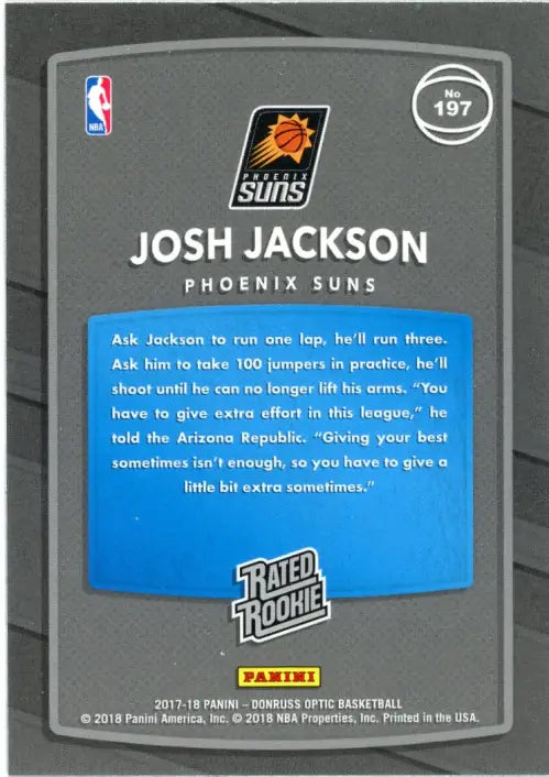 2017-18 Donruss Optic #197 Josh Jackson Rookie Phoenix Suns Basketball NBA NM-MT