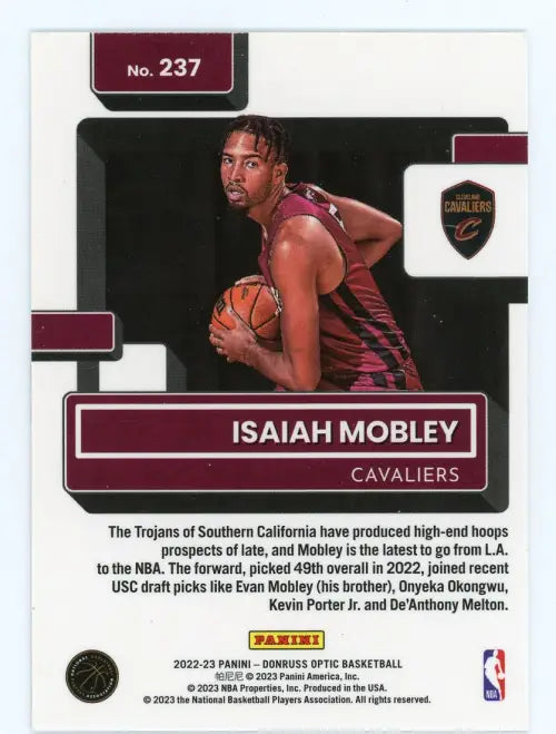 2022-23 Donruss Optic #237 Isaiah Mobley Rookie Cleveland Cavaliers Card NM-MT