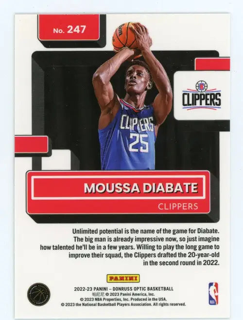 2022-23 Donruss Optic #247 Moussa Diabate Rookie Los Angeles Clippers Card NM-MT