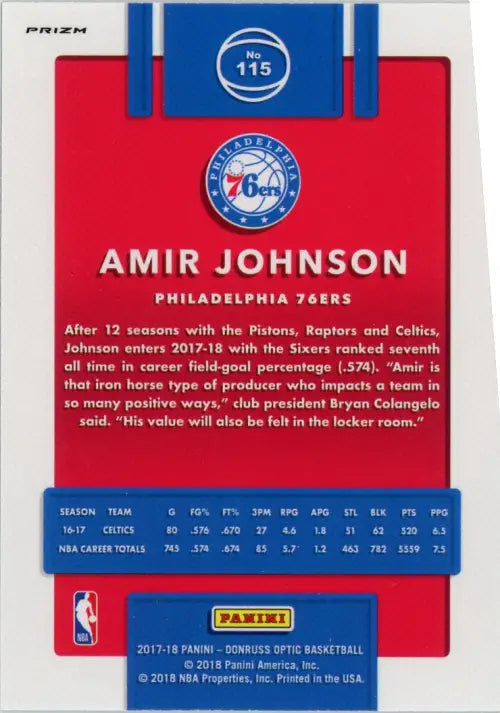 2017-18 Donruss Optic Blue Velocity #115 Amir Johnson Philadelphia 76ers NM-MT