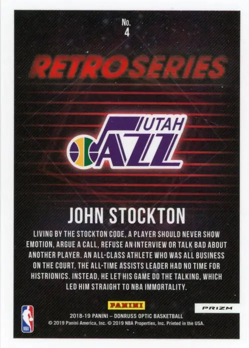 2018-19 Donruss Optic Retro Series Fast Break Holo #4 John Stockton Jazz NM-MT