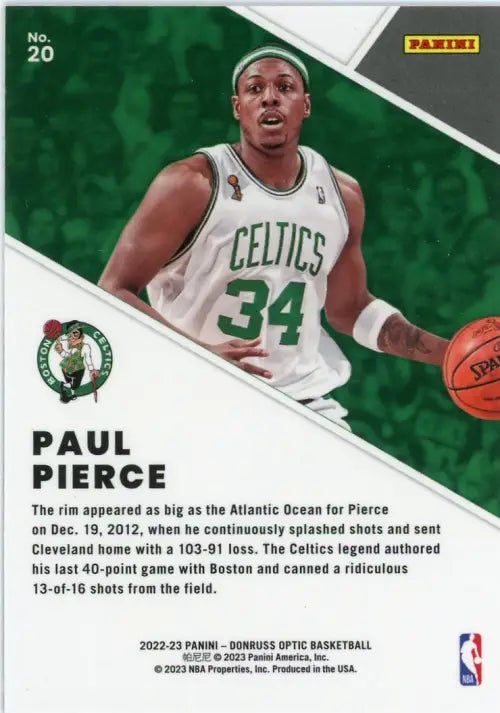 2022-23 Donruss Optic Winner Stays #20 Paul Pierce Boston Celtics Card NBA NM-MT