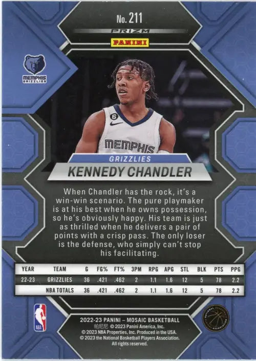 2022-23 Panini Mosaic Reactive Blue #211 Kennedy Chandler Rookie Grizzlies NM-MT