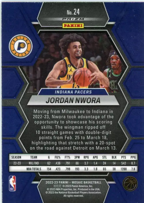 2022-23 Panini Mosaic Reactive Yellow #24 Jordan Nwora Indiana Pacers Card NM-MT