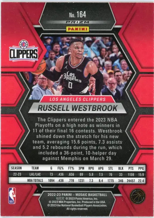 2022-23 Panini Mosaic Reactive Yellow #164 Russell Westbrook LA Clippers NM-MT