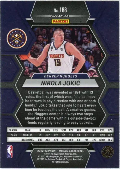 2022-23 Panini Mosaic Reactive Yellow #168 Nikola Jokic Denver Nuggets NBA NM-MT