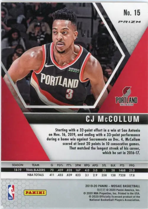 2019-20 Panini Mosaic Orange Reactive #15 CJ McCollum Trail Blazers Card NM-MT