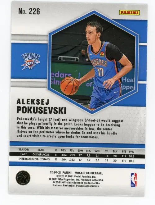 2020-21 Panini Mosaic #226 Aleksej Pokusevski Rookie Oklahoma City Thunder NM-MT