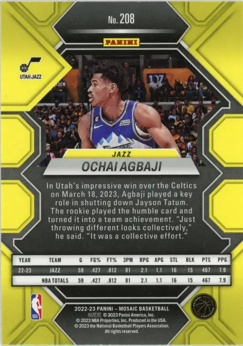 2022-23 Panini Mosaic #208 Ochai Agbaji Rookie Utah Jazz Basketball Card NM-MT