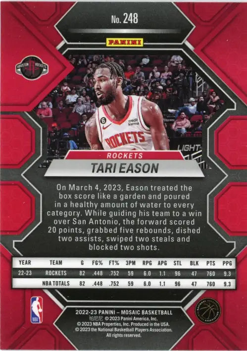 2022-23 Panini Mosaic #248 Tari Eason Rookie Houston Rockets Basketball NM-MT