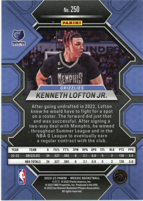 2022-23 Panini Mosaic #250 Kenneth Lofton Jr Rookie Memphis Grizzlies Card NM-MT