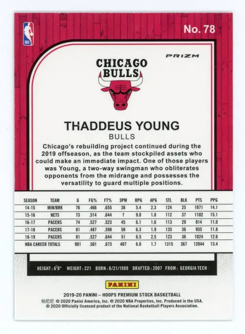 2019-20 Hoops Premium Silver Scope #78 Thaddeus Young Chicago Bulls Card NM-MT