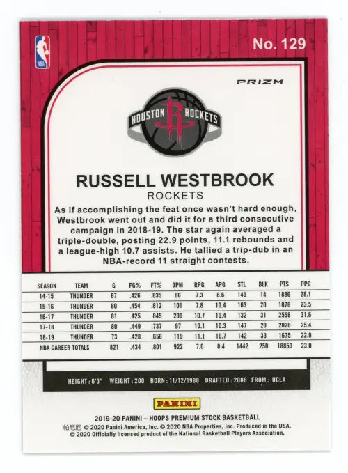 2019-20 Hoops Premium Stock Green #129 Russell Westbrook Houston Rockets NM-MT