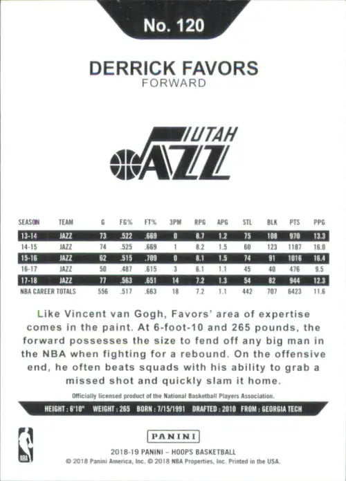 2018-19 Hoops Green #120 Derrick Favors /99 Utah Jazz Basketball Card NBA NM-MT