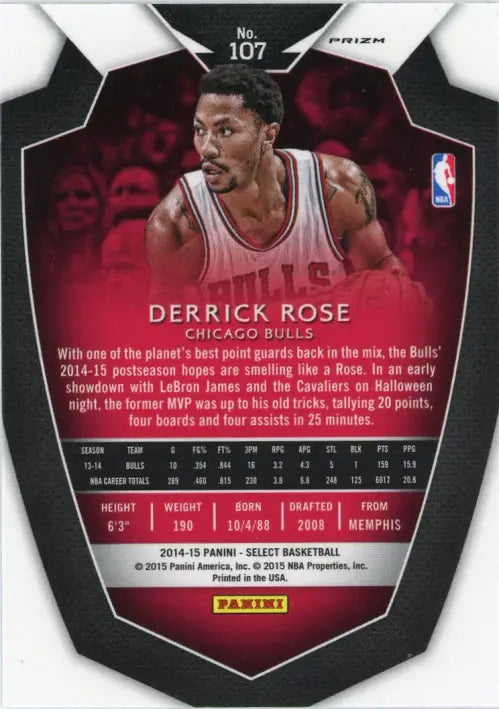 2014-15 Select Prizms Blue Silver #107 Derrick Rose Chicago Bulls Card NBA NM-MT