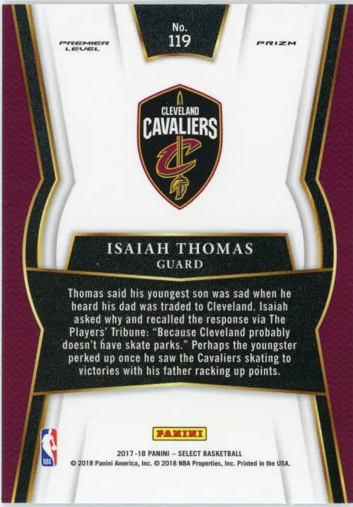 2017-18 Select Scope #119 Isaiah Thomas Cleveland Cavaliers Basketball NBA NM-MT