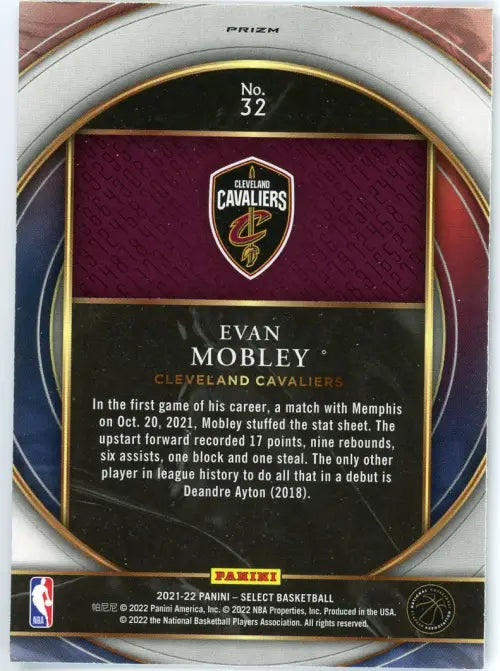 2021-22 Select Numbers Silver #32 Evan Mobley Cleveland Cavaliers Card NBA NM-MT