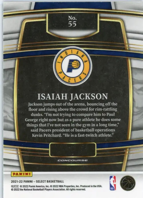 2021-22 Select Blue #55 Isaiah Jackson Rookie Indiana Pacers Basketball NM-MT