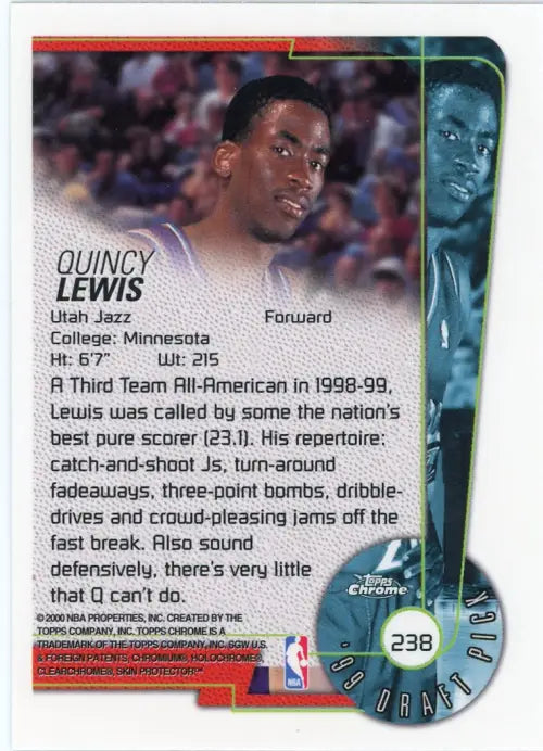 1999-00 Topps Chrome #238 Quincy Lewis Rookie Utah Jazz Basketball Card NM-MT