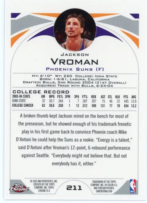 2004-05 Topps Chrome #211 Jackson Vroman Rookie Phoenix Suns Basketball NM-MT