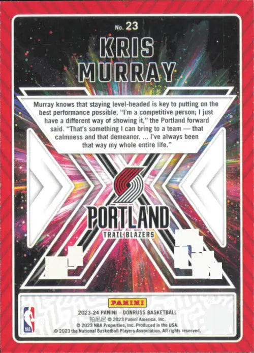 2023-24 Donruss Great X-Pectations #23 Kris Murray Rookie Trail Blazers NM-MT