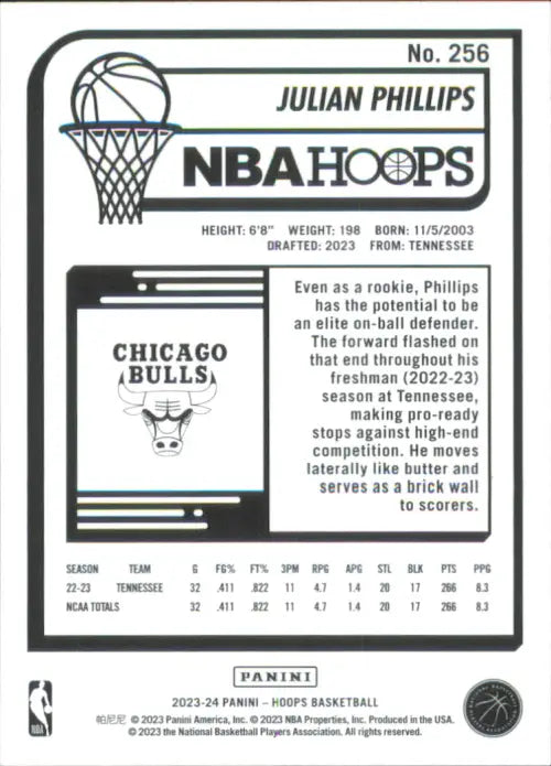 2023-24 Hoops Winter #256 Julian Phillips Rookie Chicago Bulls Basketball NM-MT