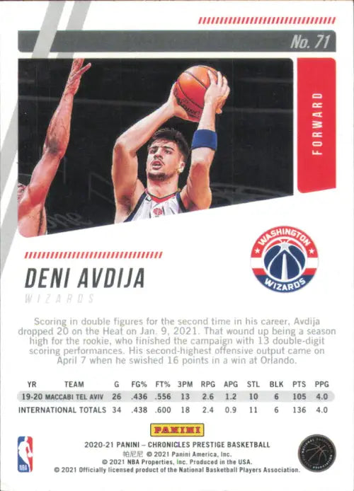 2020-21 Panini Chronicles #71 Deni Avdija Rookie Prestige Wizards Card NBA NM-MT