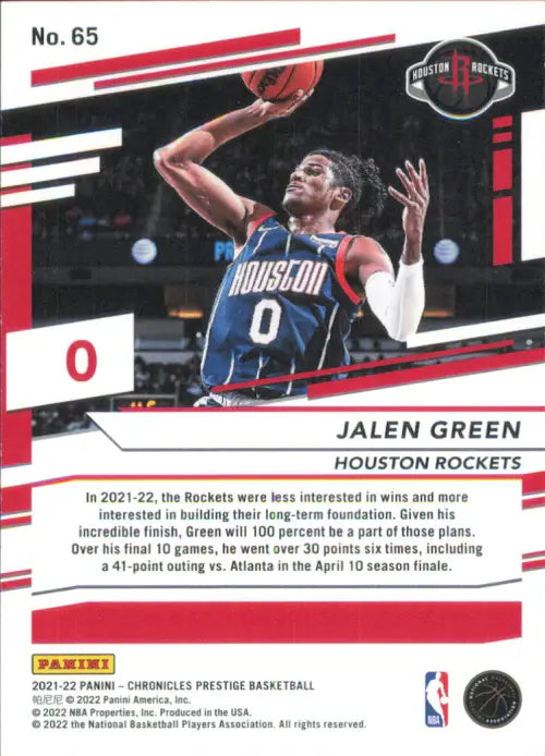 2021-22 Panini Chronicles #65 Jalen Green Prestige Rookie Houston Rockets NM-MT