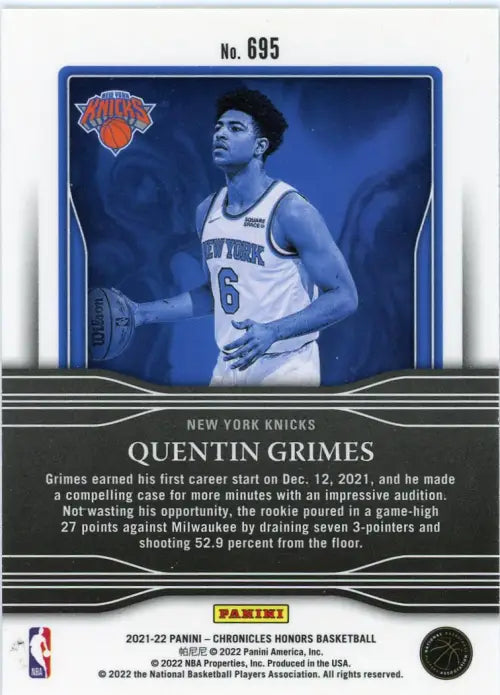 2021-22 Panini Chronicles 695 Quentin Grimes Honors Rookie New York Knicks NM-MT