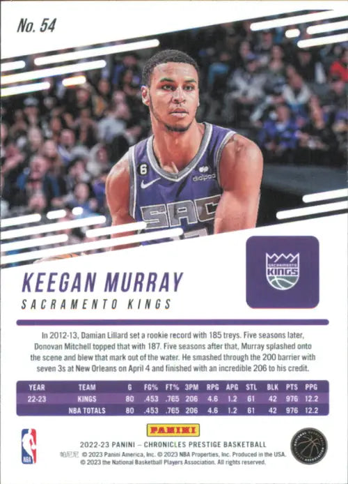 2022-23 Panini Chronicles #54 Keegan Murray Prestige Rookie Kings Card NBA NM-MT