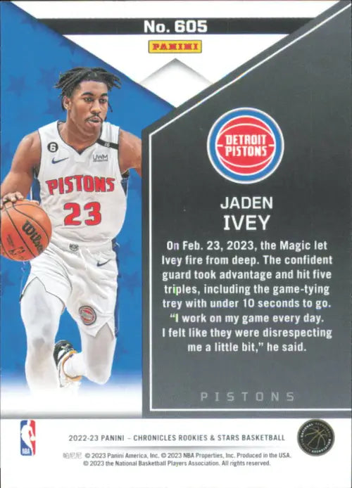 2022-23 Panini Chronicles #605 Jaden Ivey Rookies and Stars Pistons Card NM-MT