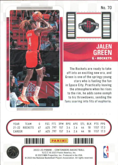 2022-23 Panini Contenders Game Ticket Green 70 Jalen Green Houston Rockets NM-MT