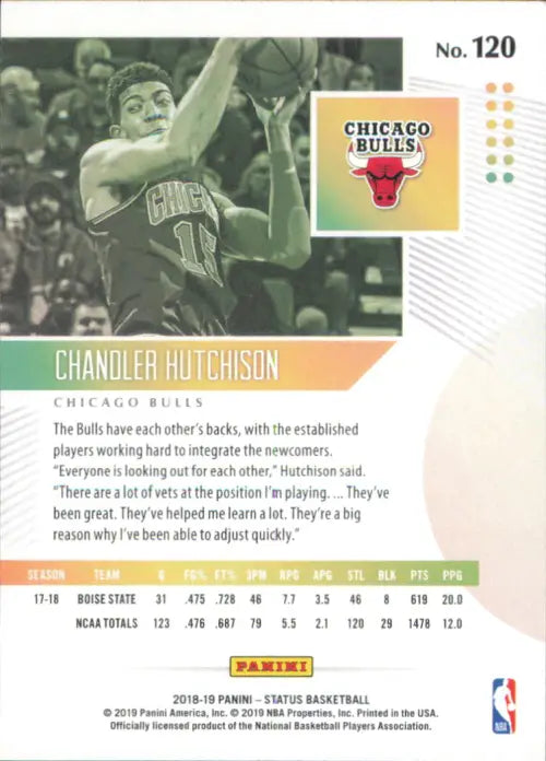 2018-19 Panini Status #120 Chandler Hutchison Rookie Chicago Bulls Card NM-MT