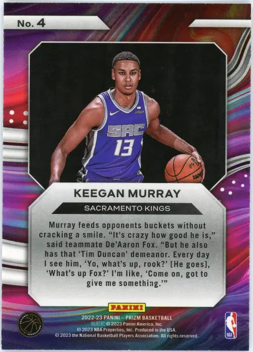 2022-23 Panini Prizm Instant Impact #4 Keegan Murray Sacramento Kings Card NM-MT