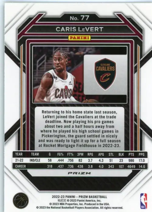 2022-23 Panini Prizm Green #77 Caris LeVert Cleveland Cavaliers Basketball NM-MT