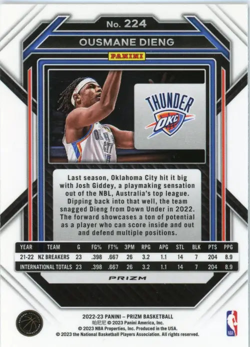 2022-23 Panini Prizm Green #224 Ousmane Dieng Rookie Oklahoma City Thunder NM-MT