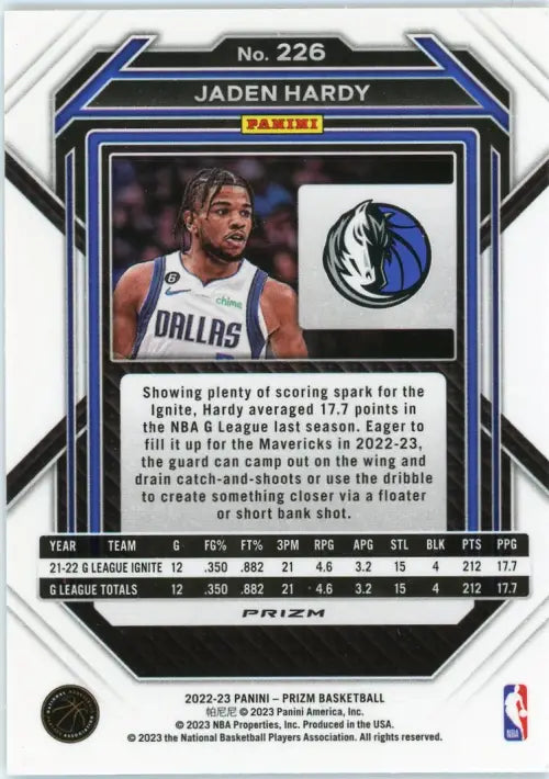 2022-23 Panini Prizm Green #226 Jaden Hardy Rookie Dallas Mavericks Card NM-MT